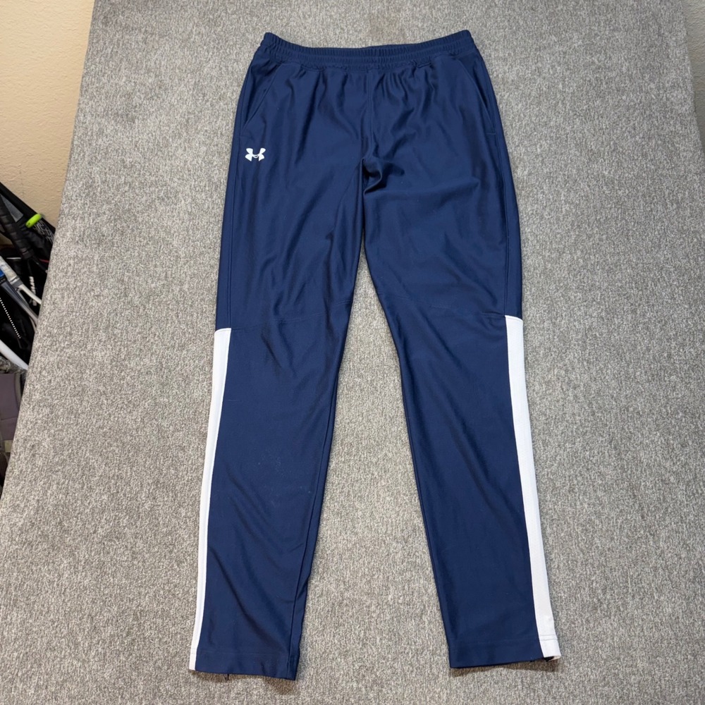 Under Armour Mens Navy Blue White Stripe Fitted Track Pants Large SKU 1380